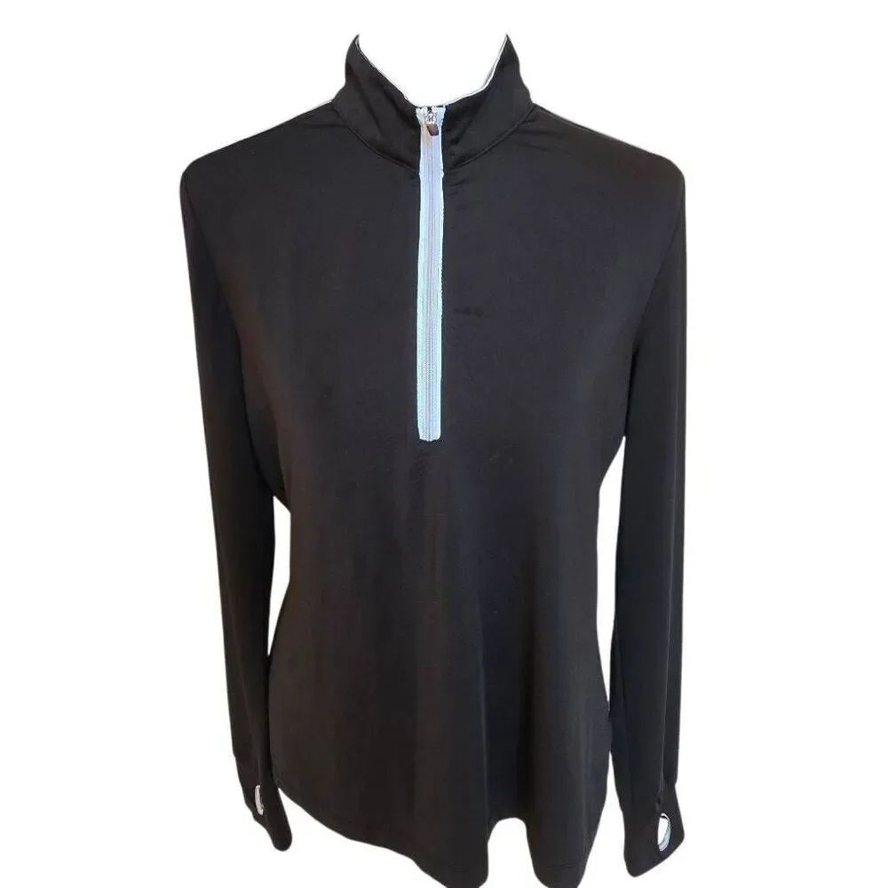 Greg Norman Womens Play Dry Mock Neck Golf Quarter Zip Pullover Top Black Large